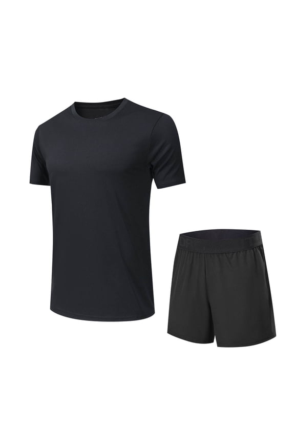 Workout Sets for Men Short Sleeve Crewneck Tshirts and Black Shorts Running Training Sports Athletic Outfits