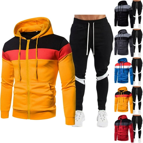 Dagugfen Workout Sets for Men Zip up Sweatshirt with Hood Black Drawstring Pants Casual Sweatsuit Fashion