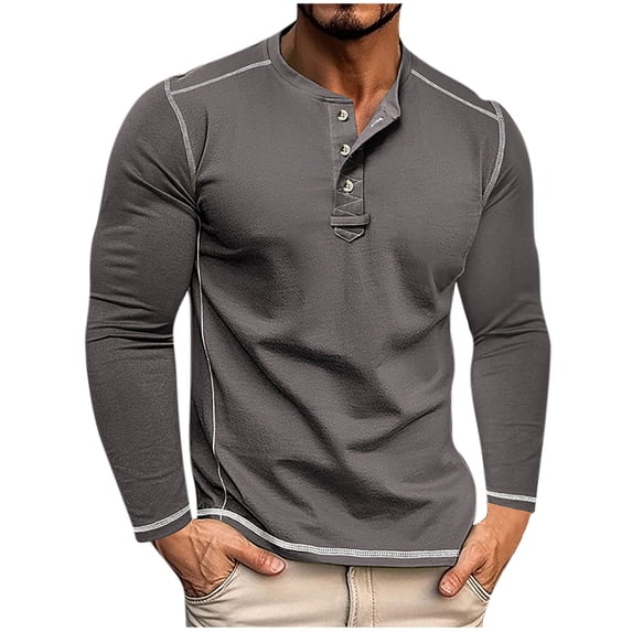 Dagugfen Workout Shirts for Men Button V Neck Long Sleeve Slim Lightweight Running Training Gym Tops