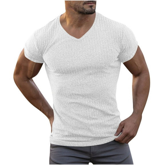Dagugfen Ribbed Knit Tshirts for Mens Crew Neck Short Sleeve Workout Gym Athletic Tops Summer Fashion