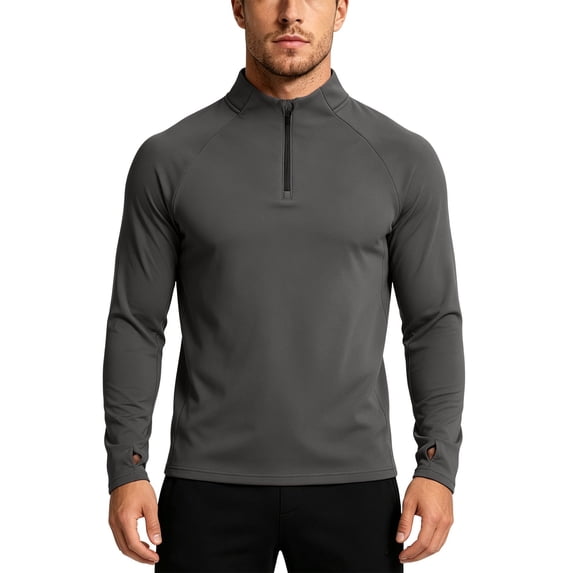 Dagugfen Workout Tops for Men Long Sleeve Quarter Zip Stand Neck Stretchy Spandex Quick Drying Athletic Running Shirts