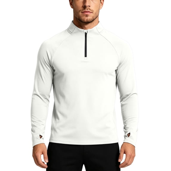 Dagugfen Workout Tops for Men Long Sleeve Quarter Zip Stand Neck Stretchy Spandex Quick Drying Athletic Running Shirts