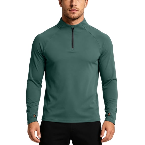 Dagugfen Workout Tops for Men Long Sleeve Quarter Zip Stand Neck Stretchy Spandex Quick Drying Athletic Running Shirts