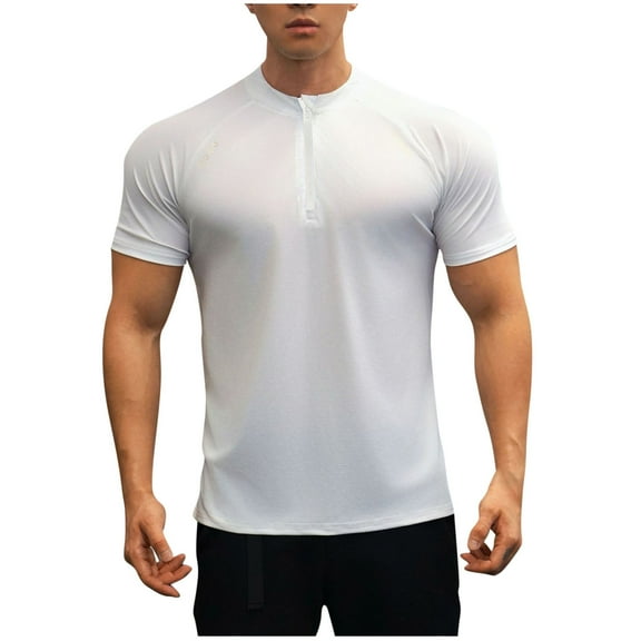 Dagugfen Workout Tops for Men Zipper Crew Neck Short Sleeve Slim Comfy Lightweight Gym Running Sports Tops