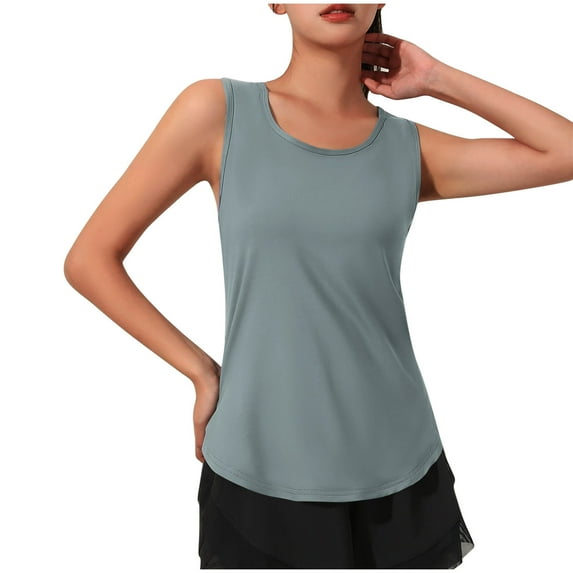 Dagugfen Workout Tops for Women Round Neck Sleeveless Slim Fitted Breathable Lightweight Athletic Tops for Tennis