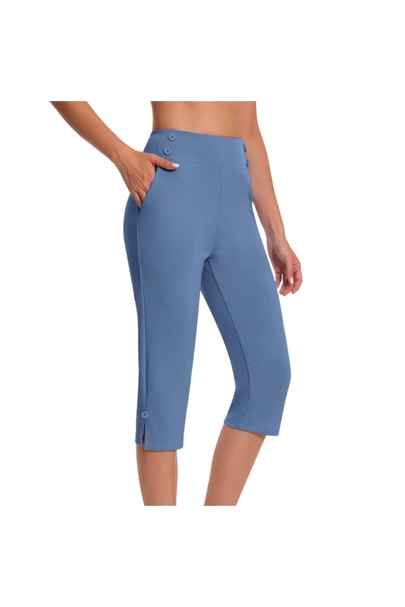 Yoga Capris with Pockets for Women Straight Leg Elastic Waisted Athletic Capris Gym Workout Activewear Capri Pants