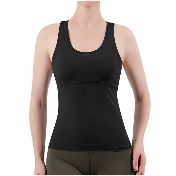 Dagugfen Yoga Tank Tops for Women Build in Bra Strap Slim Fitted Lightweight Workout Tops for Pilates