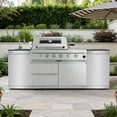 thumbnail image 1 of Daheat 46-Inch 4-Burner 72000 BTU Stainless Steel Gas Outdoor Kitchen Bar Barbecue Island Grill +Side Rotisserie + Granite Countertops + Storage Cabinets & Drawers + Stainless Steel Sink/Faucet, 1 of 11