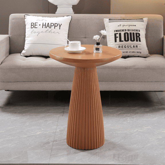 Daheat Light Coffee Magnesium Oxide Fluted Base Side Table, 17.72" Diameter Round Accent Table