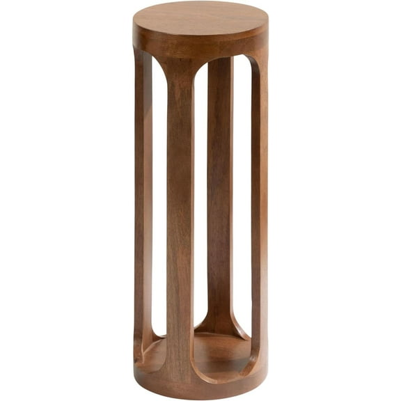 Dahl Coastal Wooden Round Drink Table; 8 x 23; Whitewash; Boho Circle Wood Accent Pedestal Table for Living Room Plant Stand or Small Bedroom Nightstand