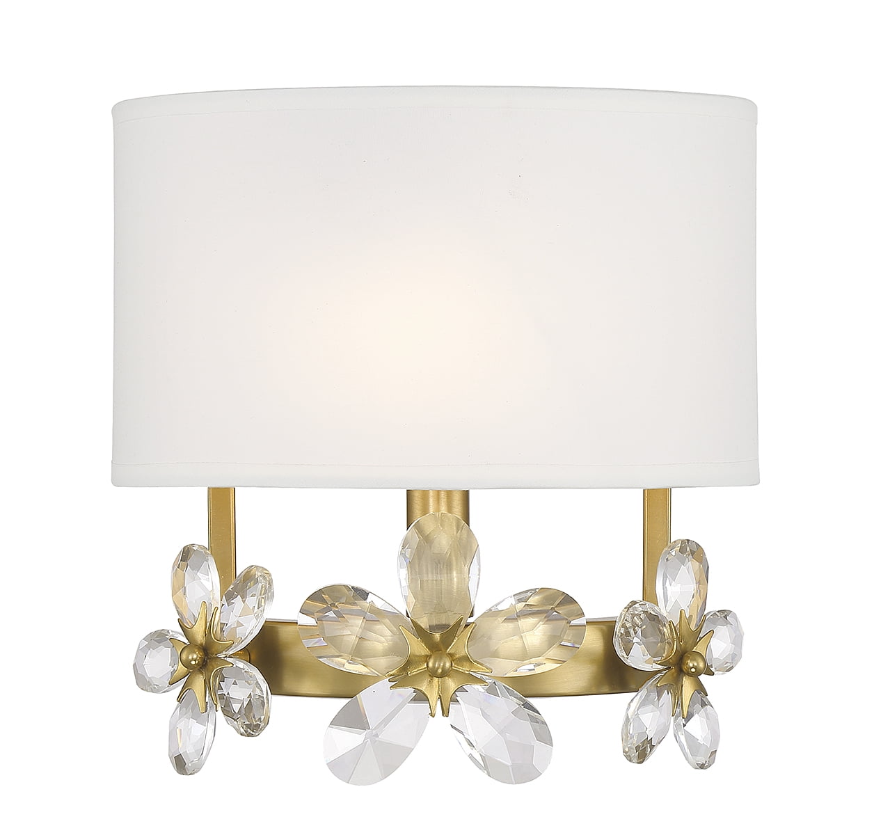 Dahlia Warm Brass 1-Light Sconce with White Linen Shade