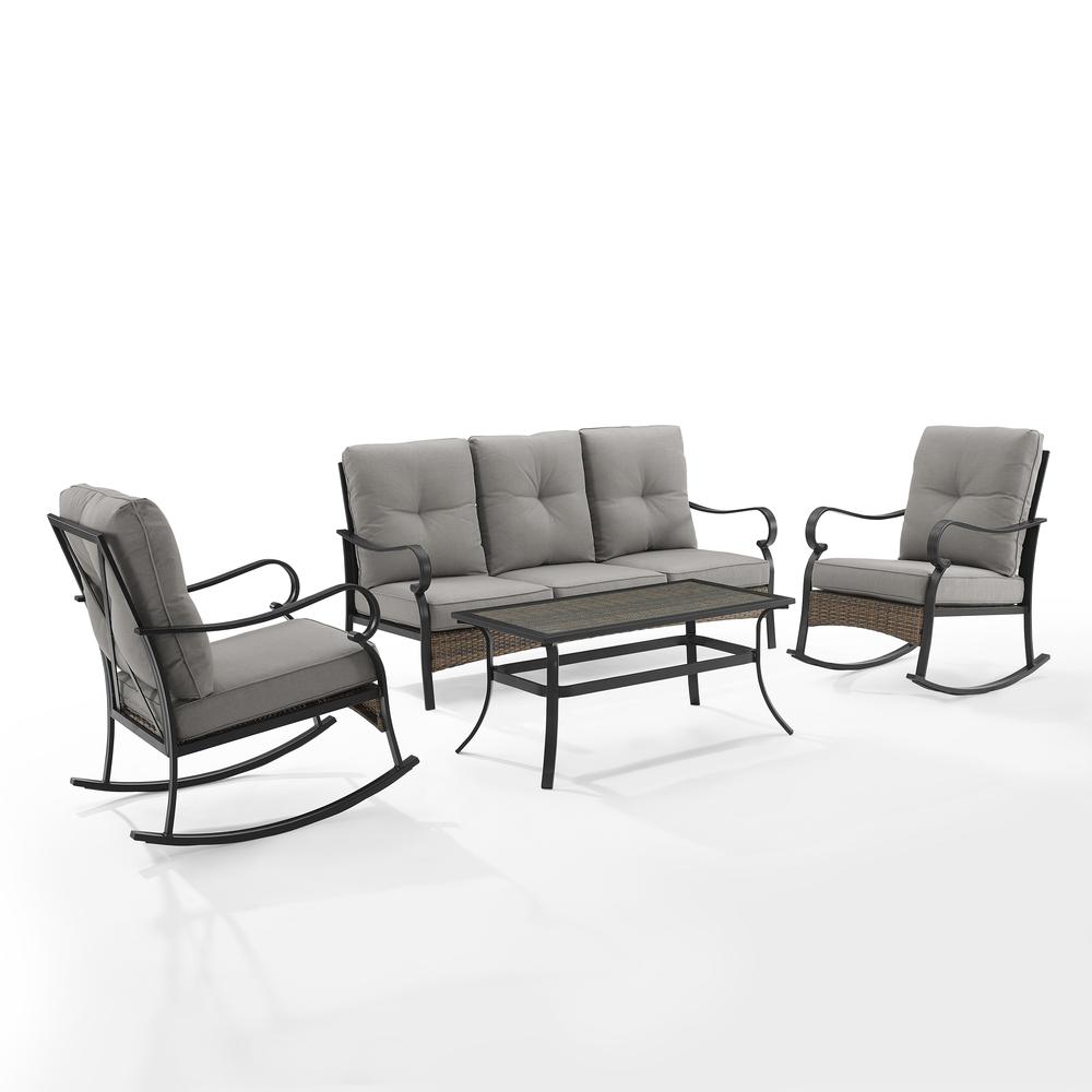 Dahlia 4Pc Outdoor Metal And Wicker Sofa Set Taupe/Matte Black - Sofa, Coffee Table & 2 Rocking Chairs - image 1 of 20
