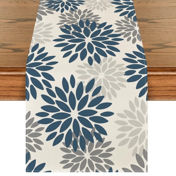Dahlia Aqua Floral Table Runner, Pinnata Pattern, 13x72 Inch Summer Winter Holiday Kitchen Dining Decor, Home Party Cover, Multicolor