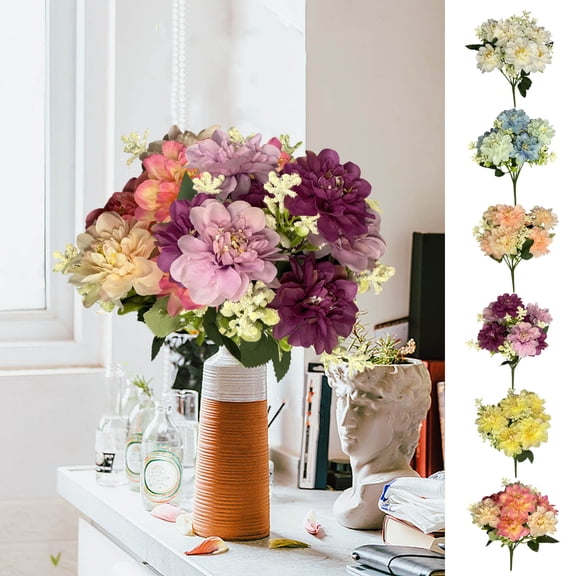 Dahlia Artificial Flowers 7 Heads Fake Flowers for Wedding Bouquets,Home Decor,Spring Easter Flowers,Table Arrangements-Faux Dahlia Floral
