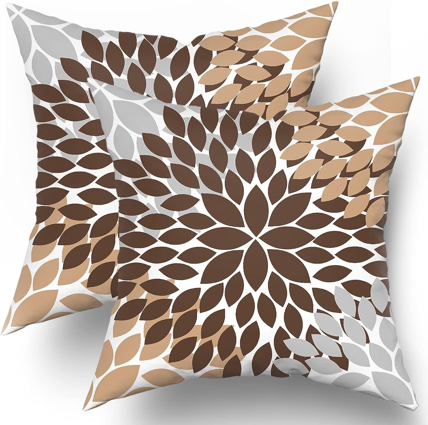 Dahlia Brown Pillow Covers 16x16 in Coffee Colored Grey Floral ...