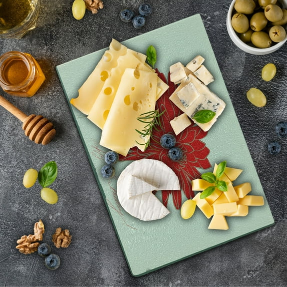 Dahlia Cutting Board, Sketching of a Colossal Dahlia Blossom Retro Style in Blood Red Colored Single Flower, Decorative Tempered Glass Cutting and Serving Board, Small Size, Red Tan, by Ambesonne