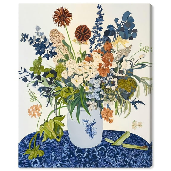 Dahlia Dream in Delft Blue Canvas Modern Farmhouse by Art Remedy, Gallery Wrapped, 16 x 20
