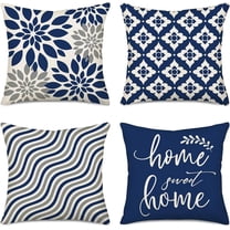 Dahlia Floral Pillow Covers 18x18Inch Set of 4, Navy Blue Gray Geometric Modern Abstract Home Sweet Home Decorative Pillow Covers, Pillow Cushion Cases for Room Sofa Bed Home Decor