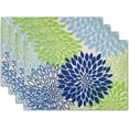 thumbnail image 1 of Dahlia Floral Placemats Set of 4, 12x18 Inch Green Blue Geometric Flowers Summer Seasonal Heat Resistant Rectangular Table Mats for Indoor Outdoor Party Kitchen Dining Decor, 1 of 8