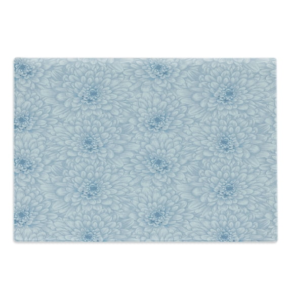 Dahlia Flower Cutting Board, Retro Style Monochrome Pastel Water Cane Petals Pattern with Disc Florets Print, Decorative Tempered Glass Cutting and Serving Board, Large Size, Blue, by Ambesonne