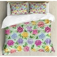 thumbnail image 1 of Dahlia Flower Decor Queen Size Duvet Cover Set, Vibrant Victorian Renaissance Medieval Motifs Retro Ombre Floret Design, Decorative 3 Piece Bedding Set with 2 Pillow Shams, Multi, by Ambesonne, 1 of 3