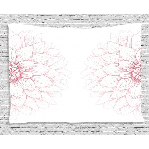 Dahlia Flower Decor Tapestry, Simplistic Drawing of Bushy Sunflower Daisy Like Large Petals Image, Wall Hanging for Bedroom Living Room Dorm Decor, 60W X 40L Inches, White Pink, by Ambesonne