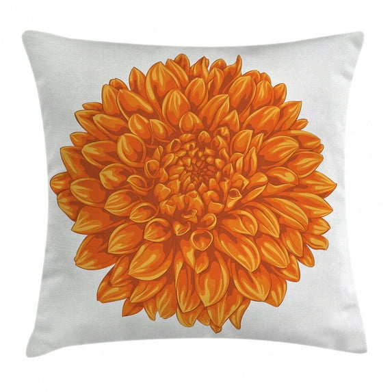 Dahlia Flower Decor Throw Pillow Cushion Cover, Funk Art Old Vintage Floral Leaf Love Valentines Mother Days Home Decor, Decorative Square Accent Pillow Case, 16 X 16 Inches, Orange, by Ambesonne