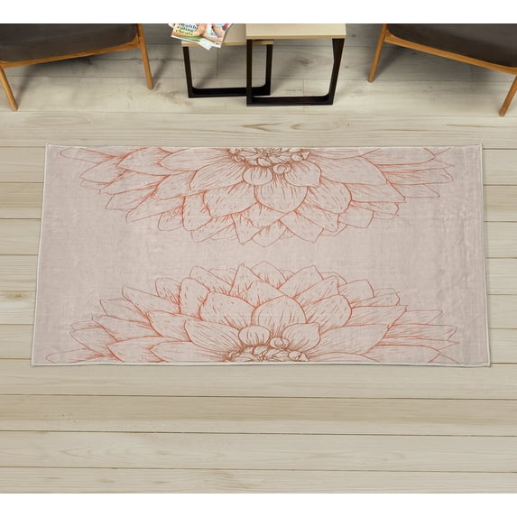 Dahlia Flower Decorative Rug, Simplistic Drawing of Bushy Sunflower Daisy Like Large Petals Image Print, Quality Carpet for Bedroom Dorm and Living Room, 6 Sizes, Pale Peach, by Ambesonne