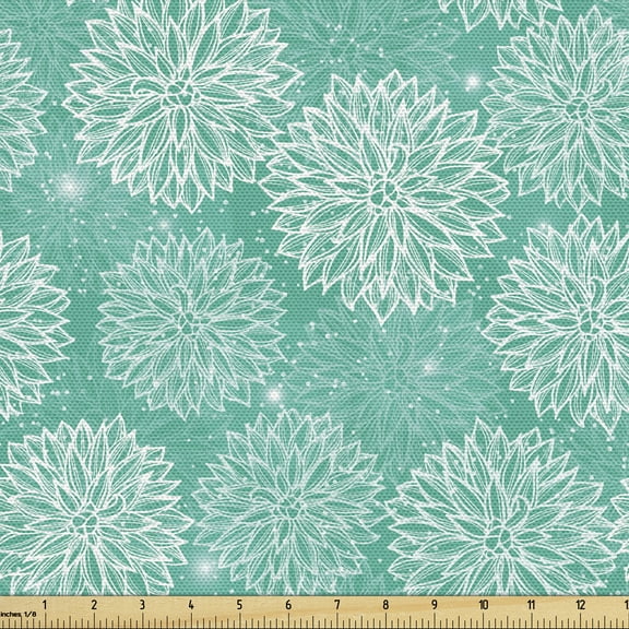 Ambesonne Teal Fabric by the Yard Upholstery, Drawing, 5 Yards, White Teal