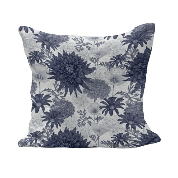 Dahlia Flower Fluffy Throw Pillow Cushion Cover, Dotted Digital Paint of Dahlia Botanical Curved Rolled Wild Ray Blunts Design, Decorative Square Pillow Case, 40" x 40", Blue White, by Ambesonne