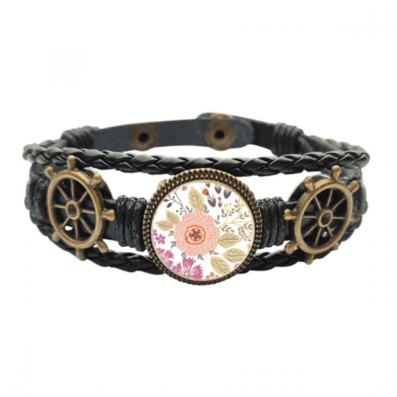 Dahlia Flower Paint Leather Braided Ocean Bracelet Wristband