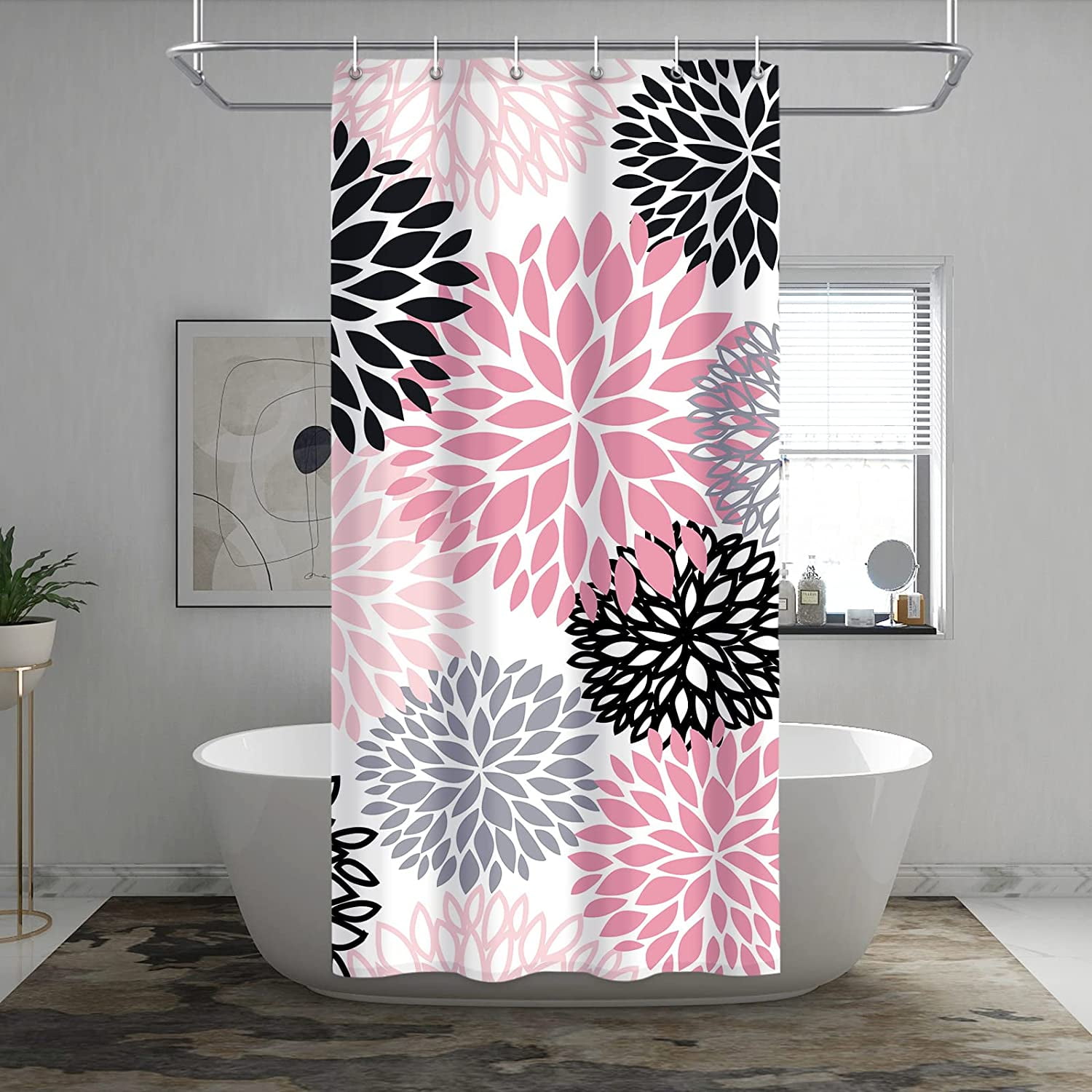 https://i5.walmartimages.com/seo/Dahlia-Flower-Shower-Curtain-Floral-Bathroom-Decor-Waterproof-Polyester-Fabric-Pink-Black-Grey-Set-with-12-Hooks-36-x-72-Inches_dfed71d4-64a6-4566-8975-d263dfacda8f.ba12840a2c78cee0f9a4c0b1fb61f543.jpeg