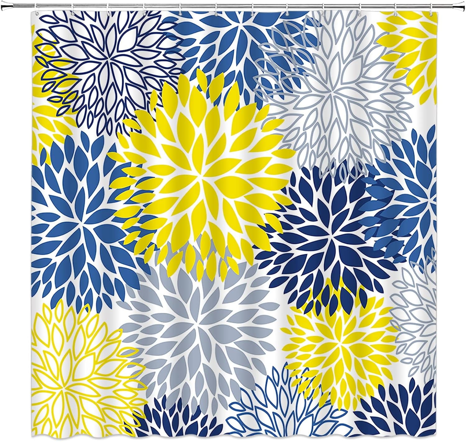 Dahlia Flower Shower Curtain Pinnata Floral Yellow Navy Blue Spring