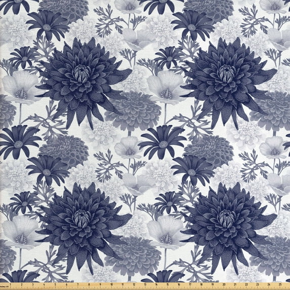 Ambesonne Vintage Fabric by the Yard Upholstery, Dotted Digital Paint, 2 Yards, Blue White