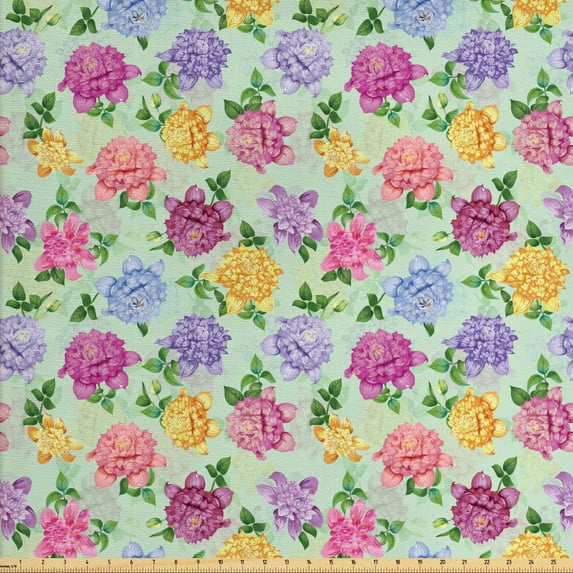 Dahlia Flower Sofa Upholstery Fabric by the Yard, Vibrant Victorian Renaissance Medieval Motifs Retro Ombre Insprired Floret, Decorative Fabric for DIY and Home Accents, Multicolor by Ambesonne