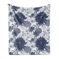 thumbnail image 1 of Dahlia Flower Soft Flannel Fleece Blanket, Dotted Digital Paint of Dahlia Botanical Curved Rolled Wild Ray Blunts Design, Cozy Plush for Indoor and Outdoor Use, 50" x 60", Blue White, by Ambesonne, 1 of 5