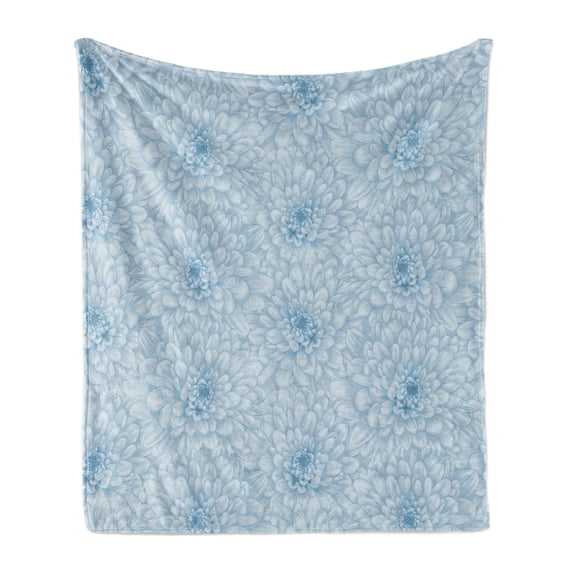 Dahlia Flower Soft Flannel Fleece Throw Blanket, Retro Style Monochrome Pastel Water Cane Petals Pattern with Disc Florets Print, Cozy Plush for Indoor and Outdoor Use, 50" x 70", Blue, by Ambesonne