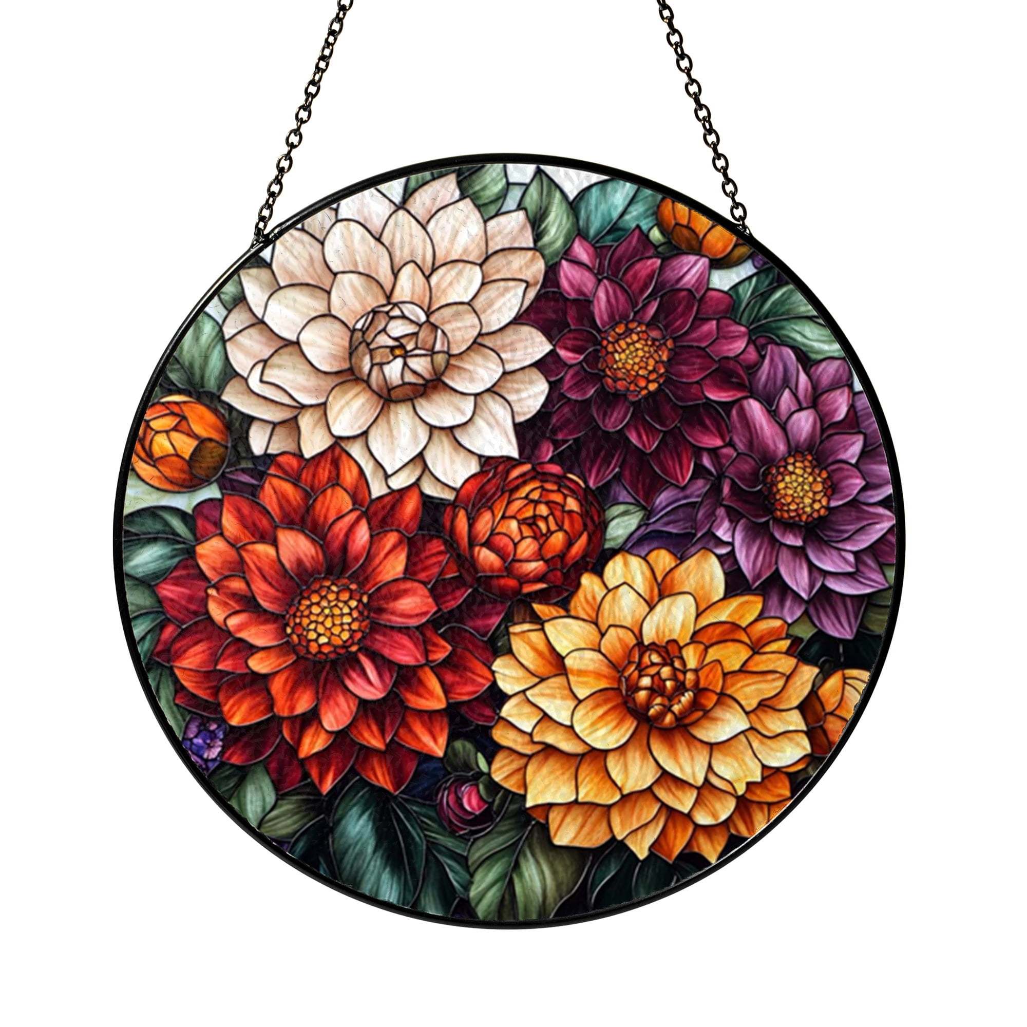 Window Drawing. Sign Dahlia Flower Stained Glass Style Window Decor – Vibrant Botanical Art ...