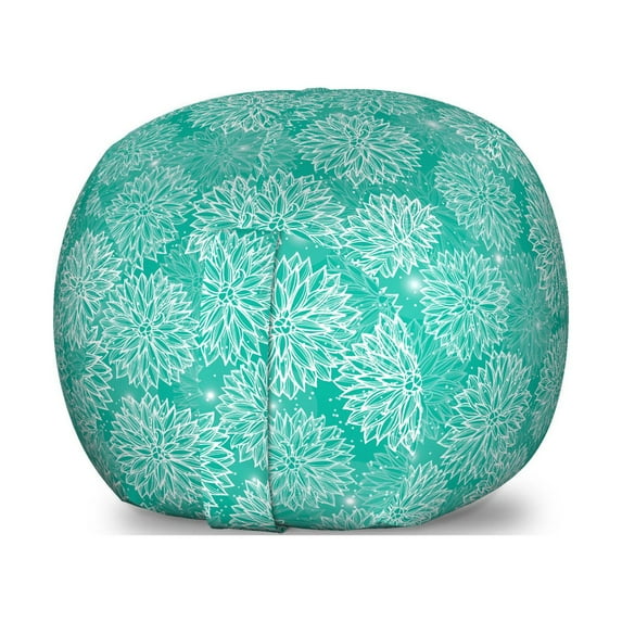 Dahlia Flower Storage Toy Bag Chair, Repeating Fashioned Dots Spots Mother Earth Theme Peony Graphic Image, Stuffed Animal Organizer Washable Bag, Large Size, White Teal, by Ambesonne