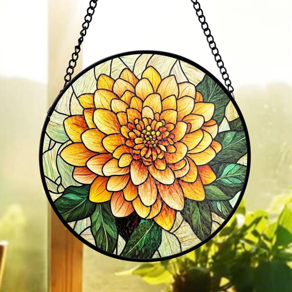 Dahlia Flower Suncatcher Stained Glass, Gardener Hobby Gift Suncatcher, Grandma Botanical Interest Sun Catcher Panel