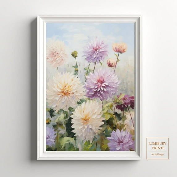 Dahlia Flower Wall Art, Botanical Floral Print, Cottagecore Wall Decor, Vintage Flower Print, Rustic Botanical Prints, Home Decor #2021, Unframed Poster Size 12x18