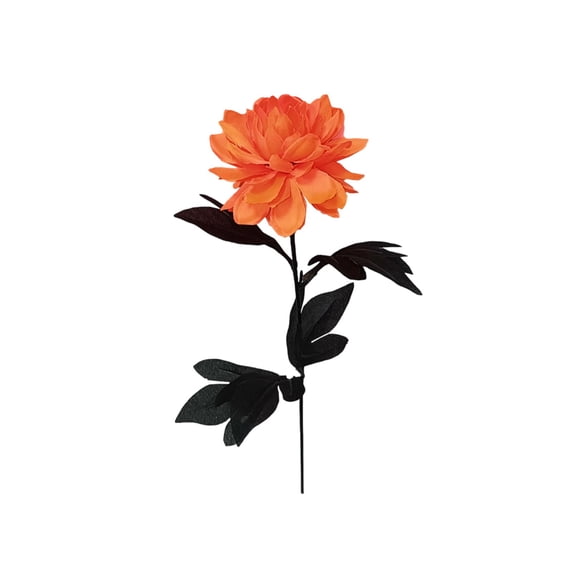 Dahlia Flowers, Artificial Silk Dahlias with Long Stems, Single Faux Flowers for Halloween, Goth Wedding, Spooky Table Centerpieces, Home Decor, 14.96 inch,Orange