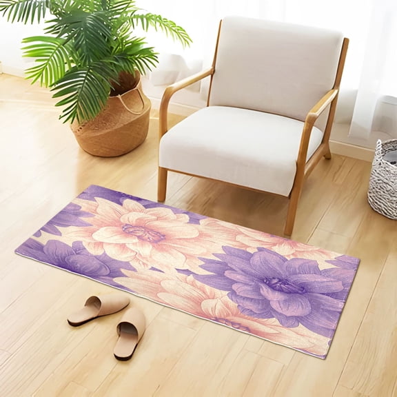 Dahlia Hand Painted Plush Carpet Non Slip Runner Rug Absorbent Bath Mat 39" x 20"
