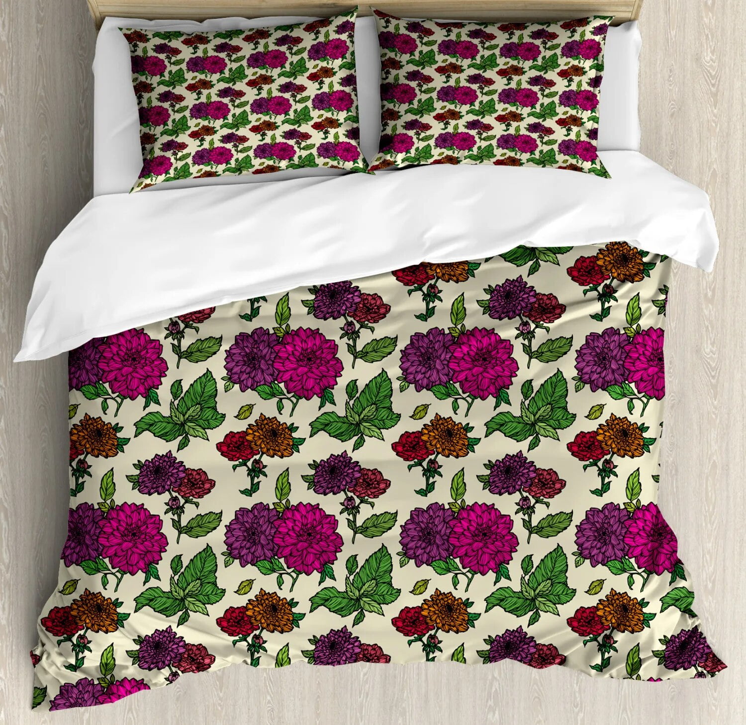 Dahlia King/ Size Duvet Cover Set Sketching of A Colossal Dahlia Retro