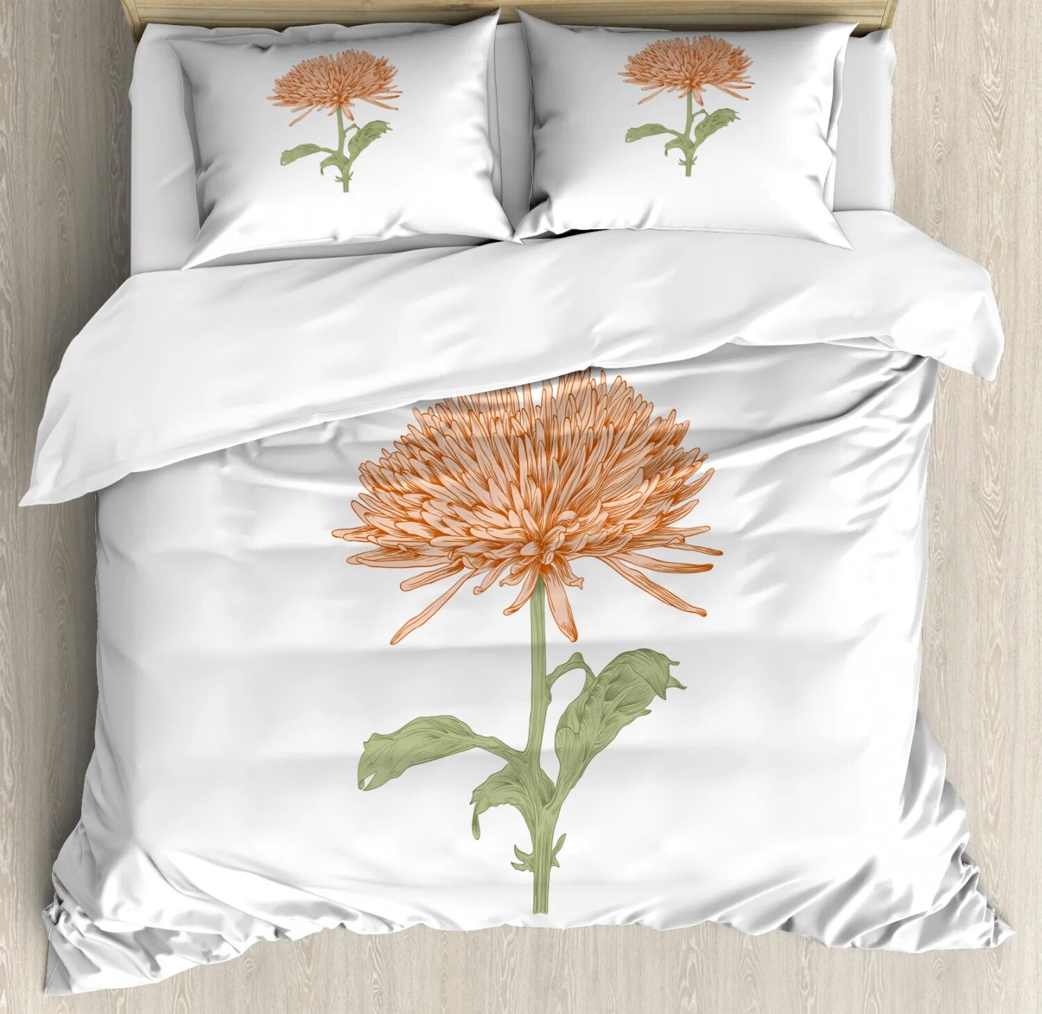 Dahlia King/ Size Duvet Cover Set Sketching of A Colossal Dahlia Retro