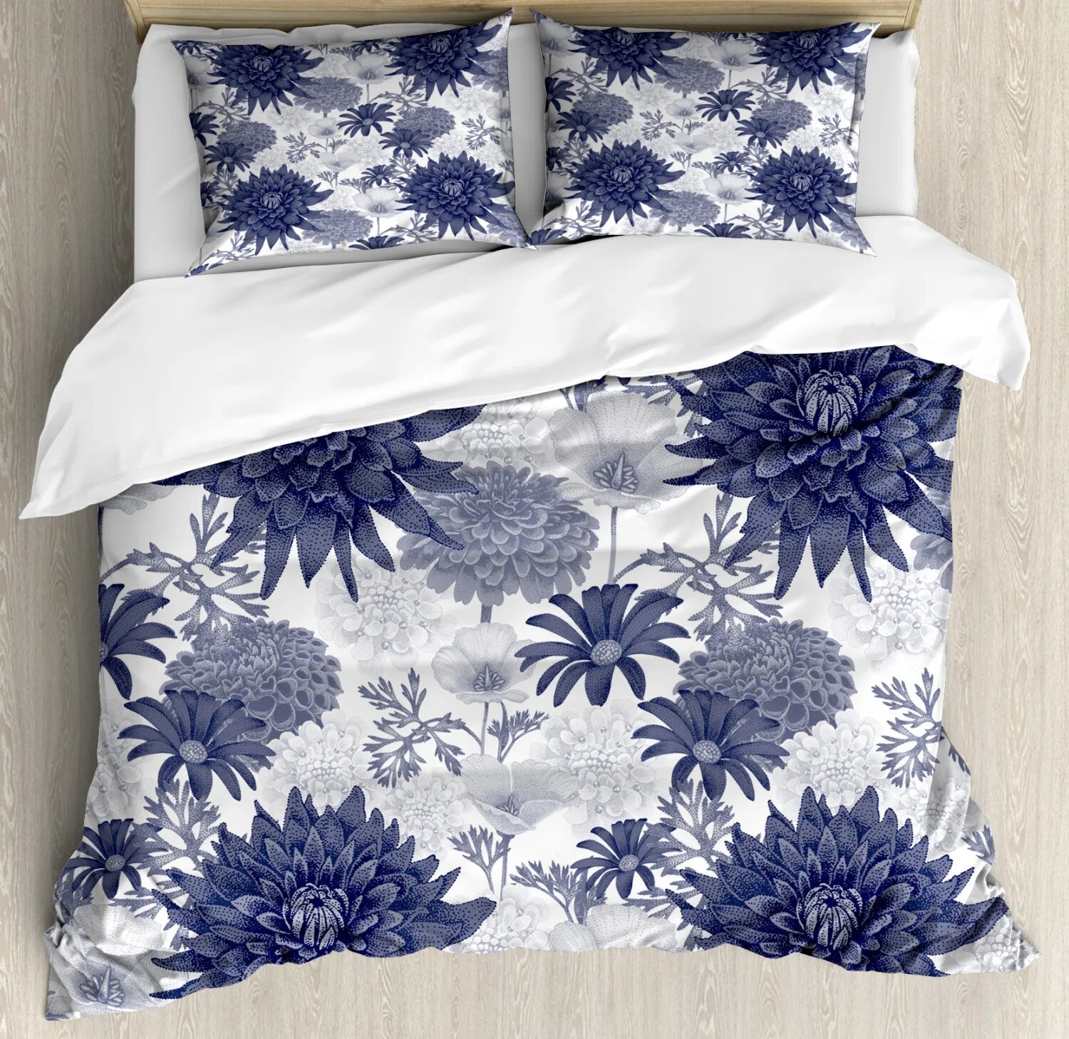 Dahlia King/ Size Duvet Cover Set Sketching of A Colossal Dahlia Retro