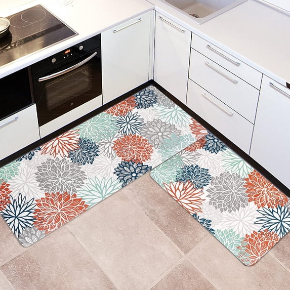 Dahlia Kitchen Rugs and Mats Set of 2, Anti Fatigue Floor Mat, Waterproof PVC Leather Non Slip Kitchen Floor Mats,Comfort Doormat Standing Running Mats Area Rugs Carpet Decor for Kitchen