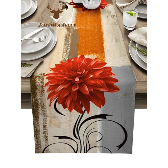 Dahlia Oil Painting Abstract Texture Plant Flower Orange Table Runner Home Wedding Table Centerpieces Decor Dining Tablecloth