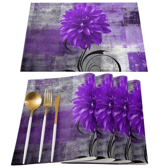 Dahlia Oil Painting Line Plant Aqua Dining Placemat Table Tableware Mats Kitchen Dish Mat Pad 4/6pcs Table Mat Home ration