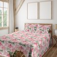 thumbnail image 1 of Dahlia Pattern Sheet Set, Vintage Boho Design Flower Pattern With Leaves Greenery Print, Fitted & Flat Sheet with Pillowcase Bedding Accent 3 Pcs Set, Twin, Fern Green and Dark Coral, by Ambesonne, 1 of 1